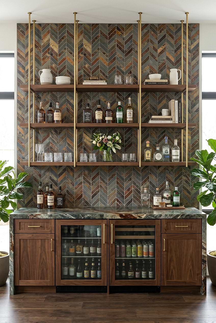 Rustic Brown Gray Slate Chevron Bar Tile BA1065