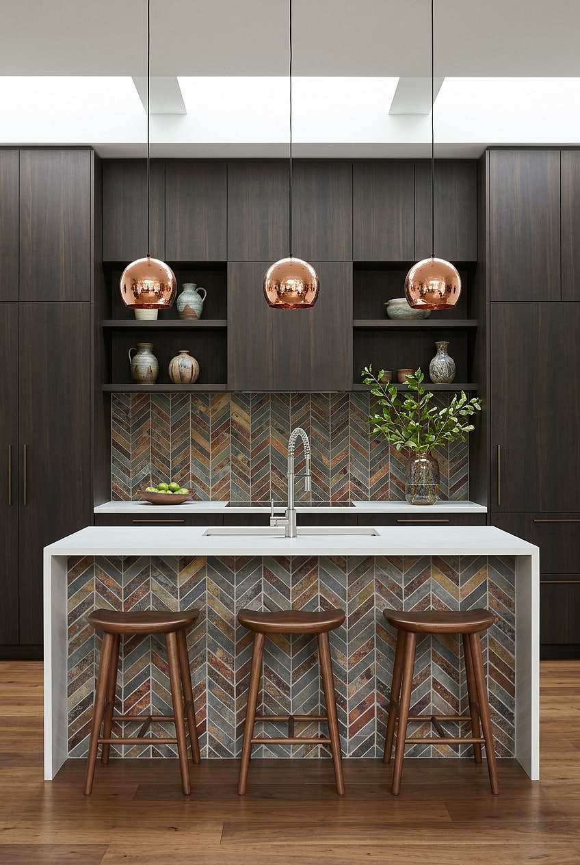 Rustic Brown Gray Slate Chevron Kitchen BA1065