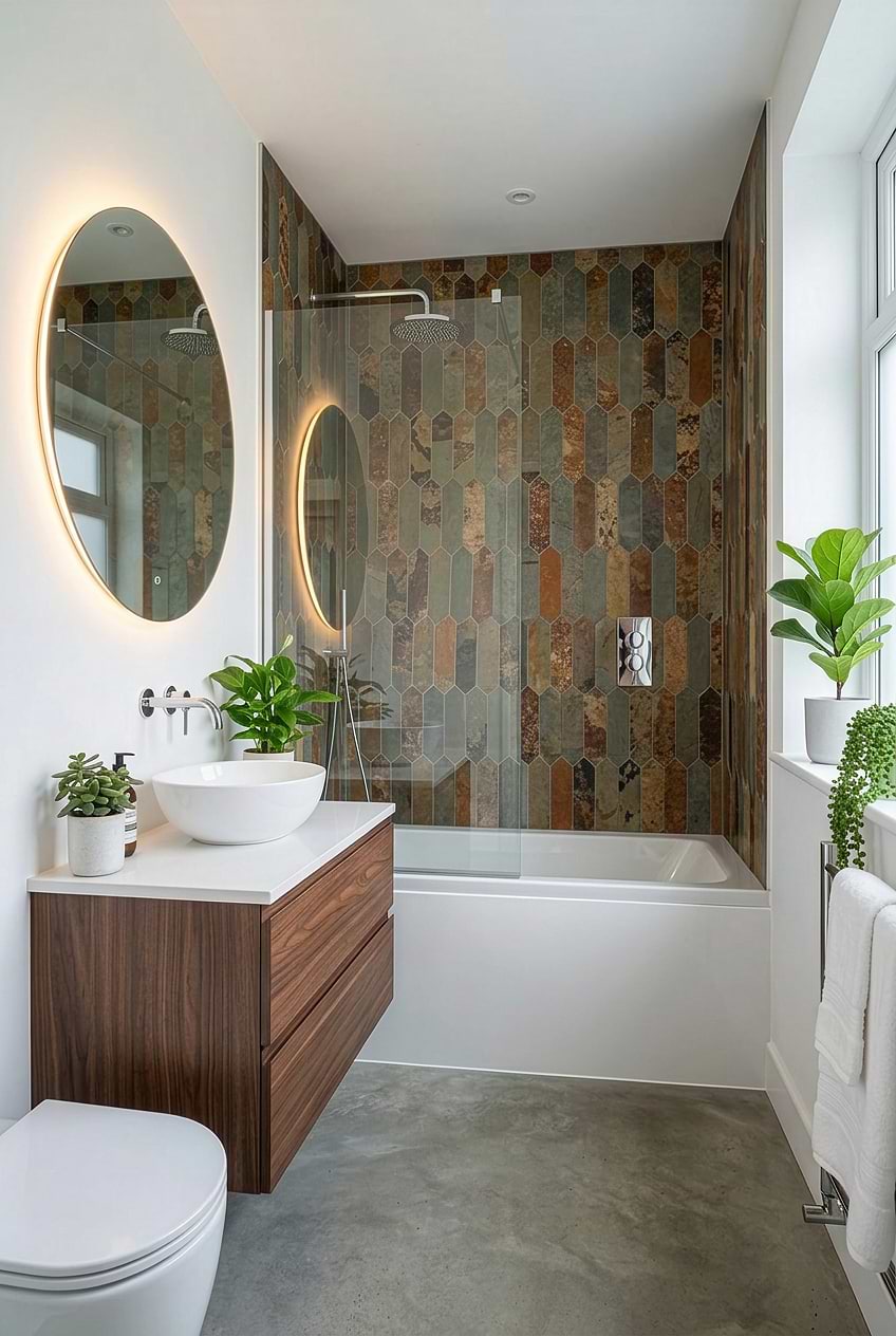 Rustic Brown Gray Slate Picket Shower BA1066 Rustic Brown Gray Slate Picket Shower BA1066