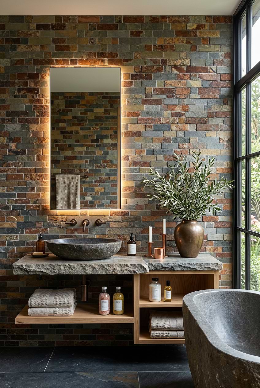 Rustic Brown Slate Bathroom Wall BA1063 Rustic Brown Slate Bathroom Wall BA1063