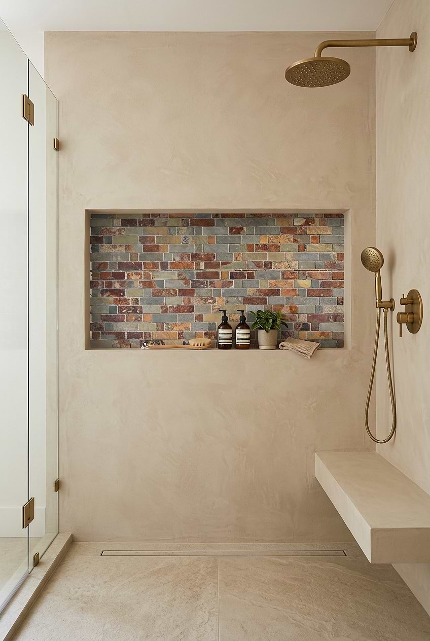 Rustic Brown Slate Mosaic Shower Niche BA1063 Rustic Brown Slate Mosaic Shower Niche BA1063