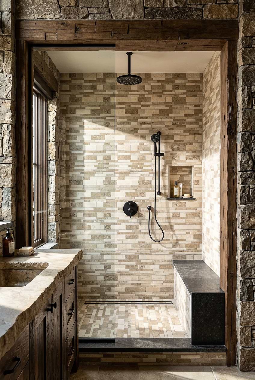 Rustic Travertine Walk In Shower BA1024 Rustic Travertine Walk In Shower BA1024