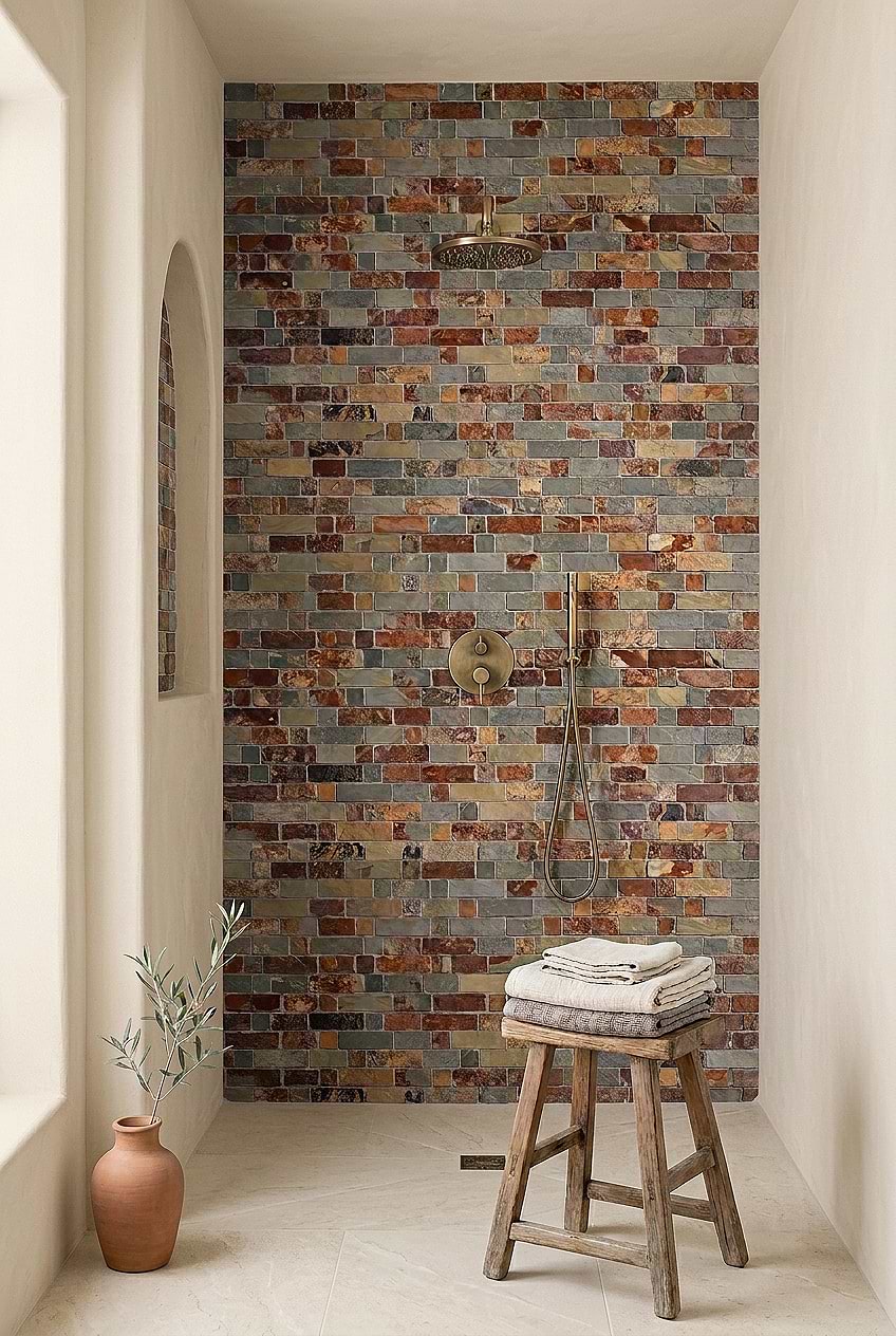 Rusty Brown Slate Mosaic Shower Wall Tile BA1063