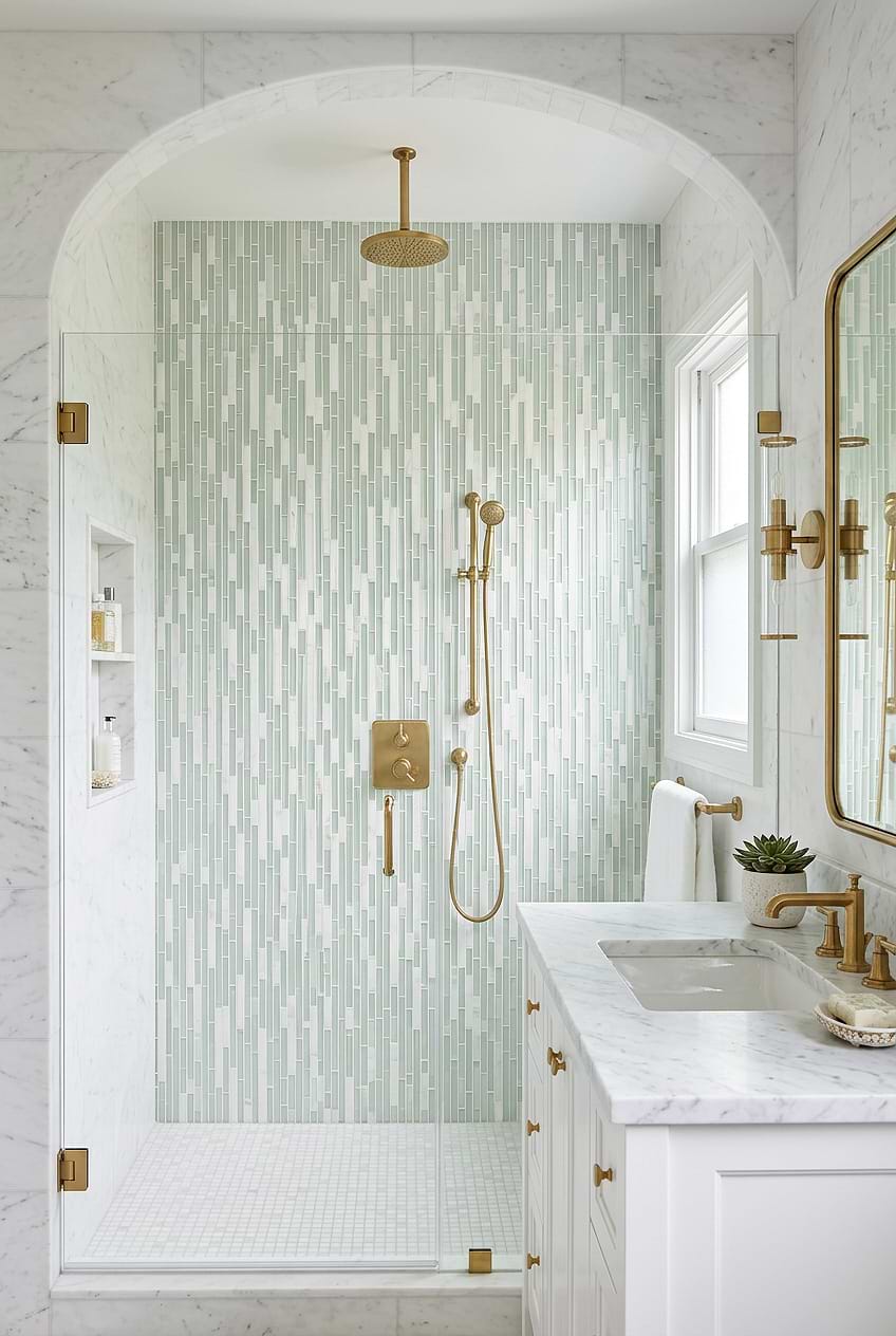Sea Green Linear Glass Marble Shower BA1205