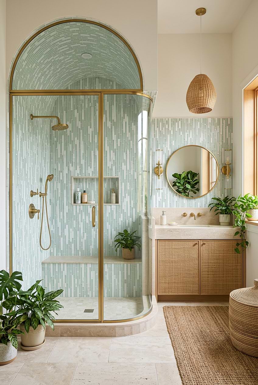 Sea Green Linear Mosaic Shower Tile BA1205 Sea Green Linear Mosaic Shower Tile BA1205