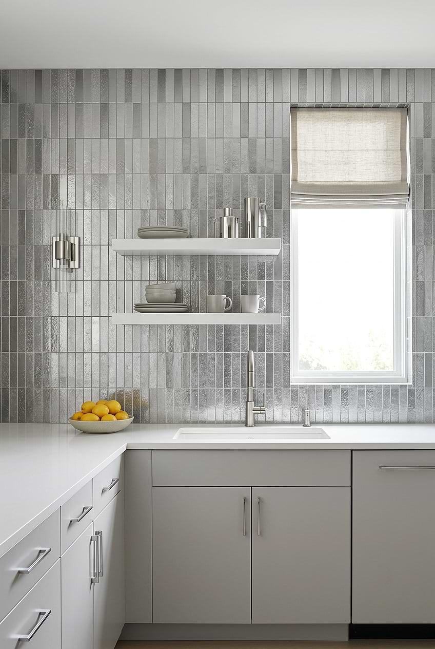 Silver Gray Metallic Vertical Backsplash BA6205 Silver Gray Metallic Vertical Backsplash BA6205