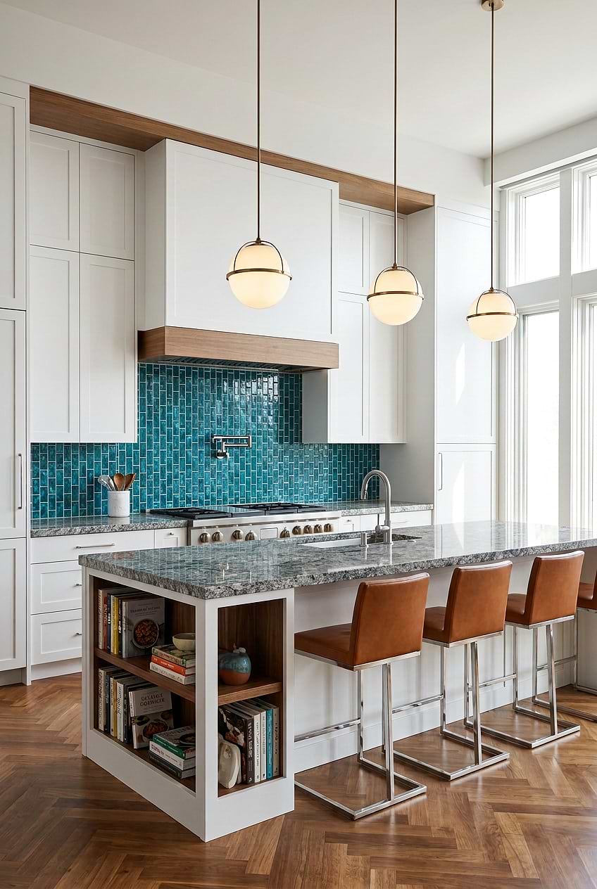 Teal Blue Glass Backsplash Kitchen BA5517