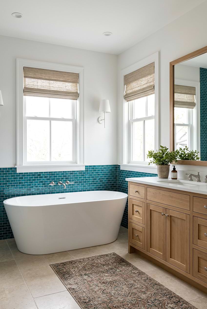 Teal Blue Glass Bathtub Wall Tile BA5517