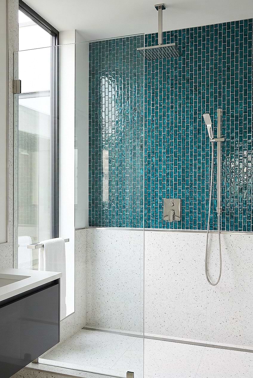 Teal Blue Glass Shower Mosaic BA5517