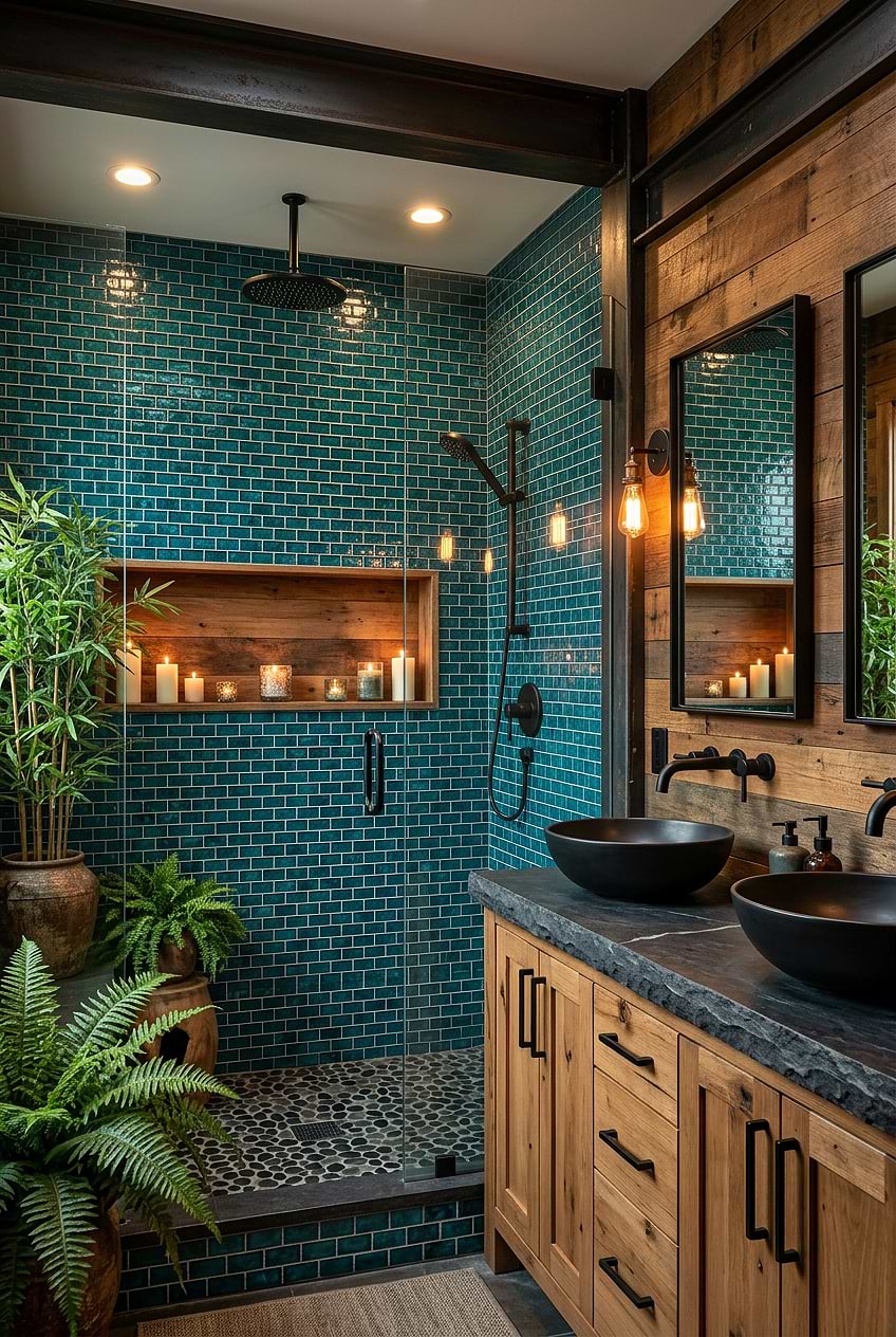 Teal Blue Glass Subway Shower Tile BA5517