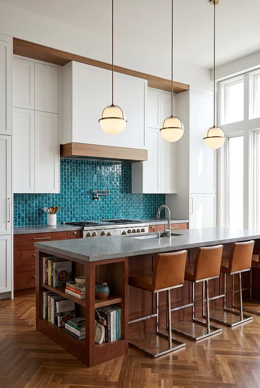 Teal Glass Cherry Wood Kitchen BA5517 Teal Glass Cherry Wood Kitchen BA5517