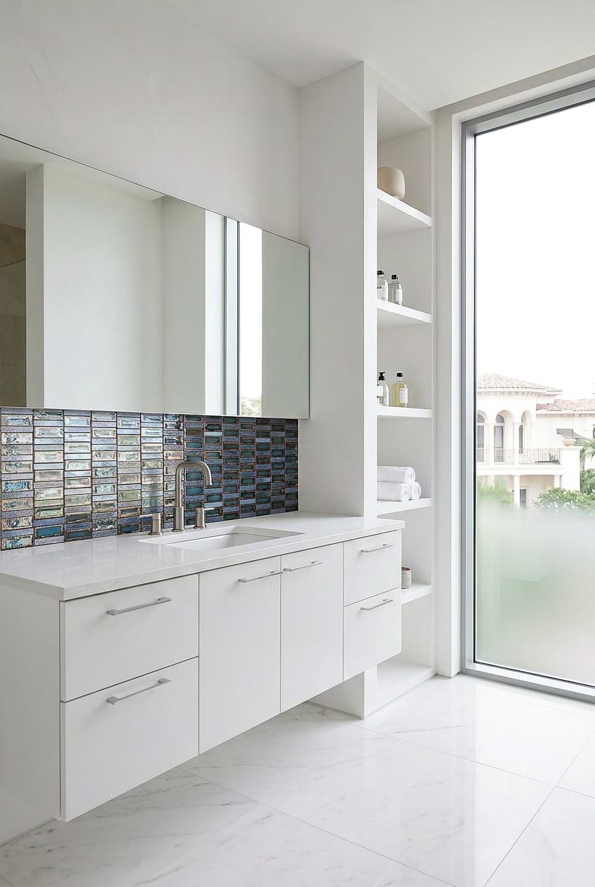 Textured Blue Glass Vanity Wall BA6204