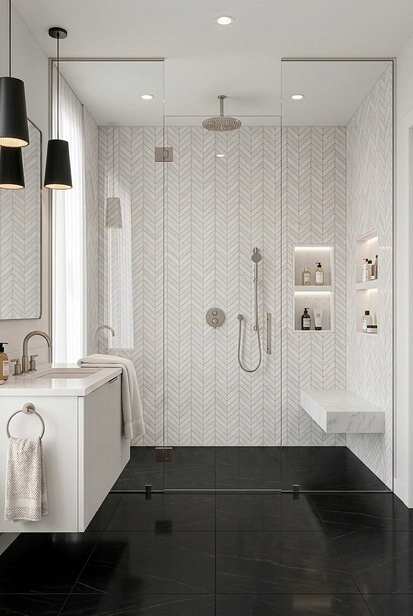 Textured White Chevron Shower Tile BA631613 Textured White Chevron Shower Tile BA631613