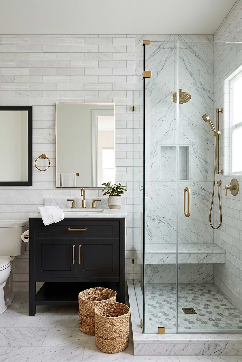 Textured White Marble Subway Bathroom Tile BA8035