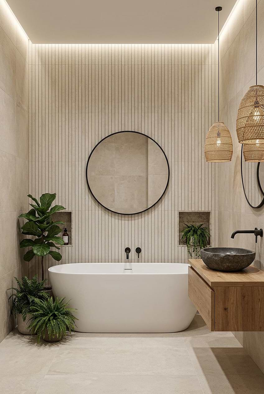 Vertical Beige Porcelain Bathroom Wall BA4501
