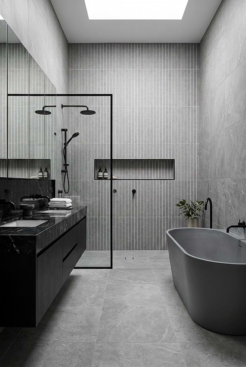 Vertical Gray Porcelain Shower Mosaic Tile BA4503