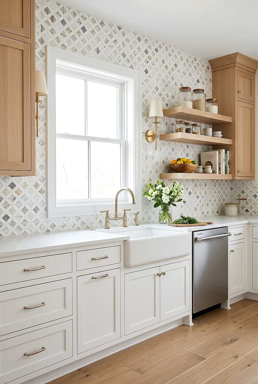 White Beige Diamond Marble Backsplash Kitchen BA6313 blog White Beige Diamond Marble Backsplash Kitchen BA6313