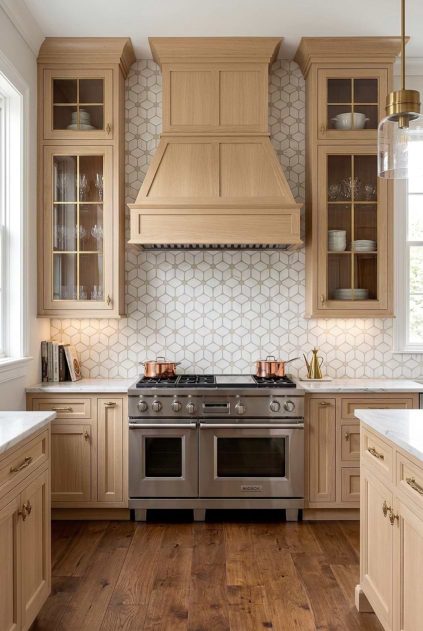 White Beige Marble Geometric Kitchen BA6310