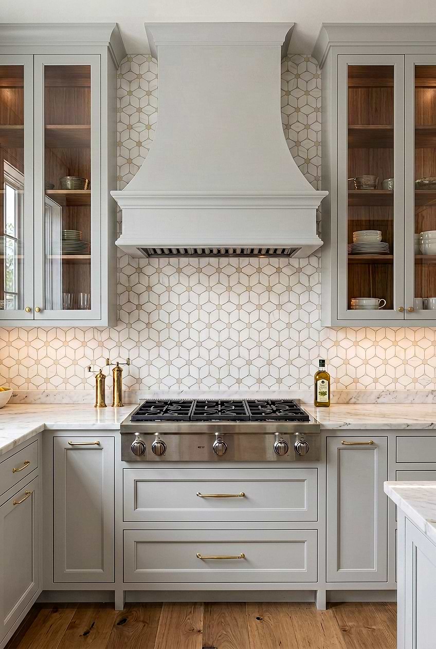 White Beige Marble Geometric Mosaic BA6310