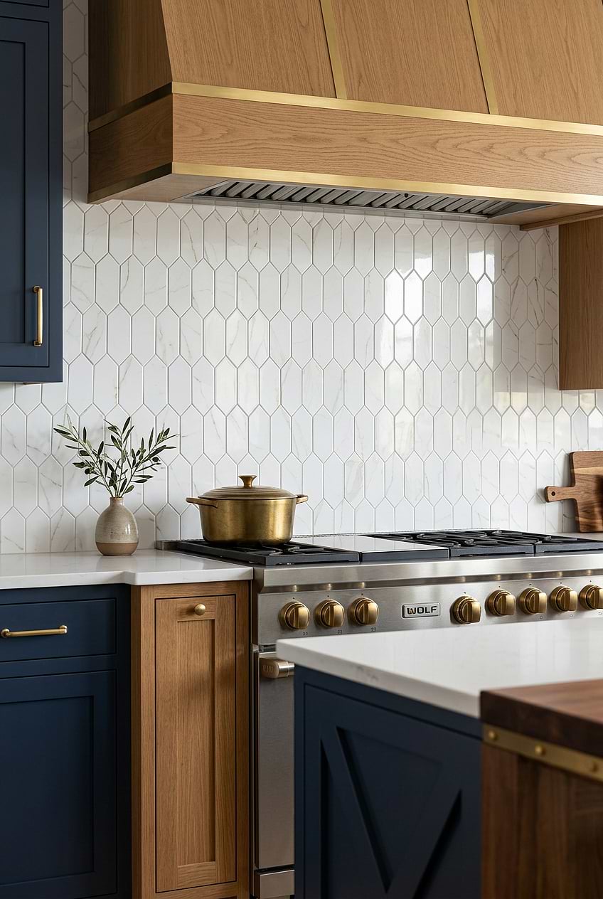 White Calacatta Gold Picket Kitchen Tile BA6702