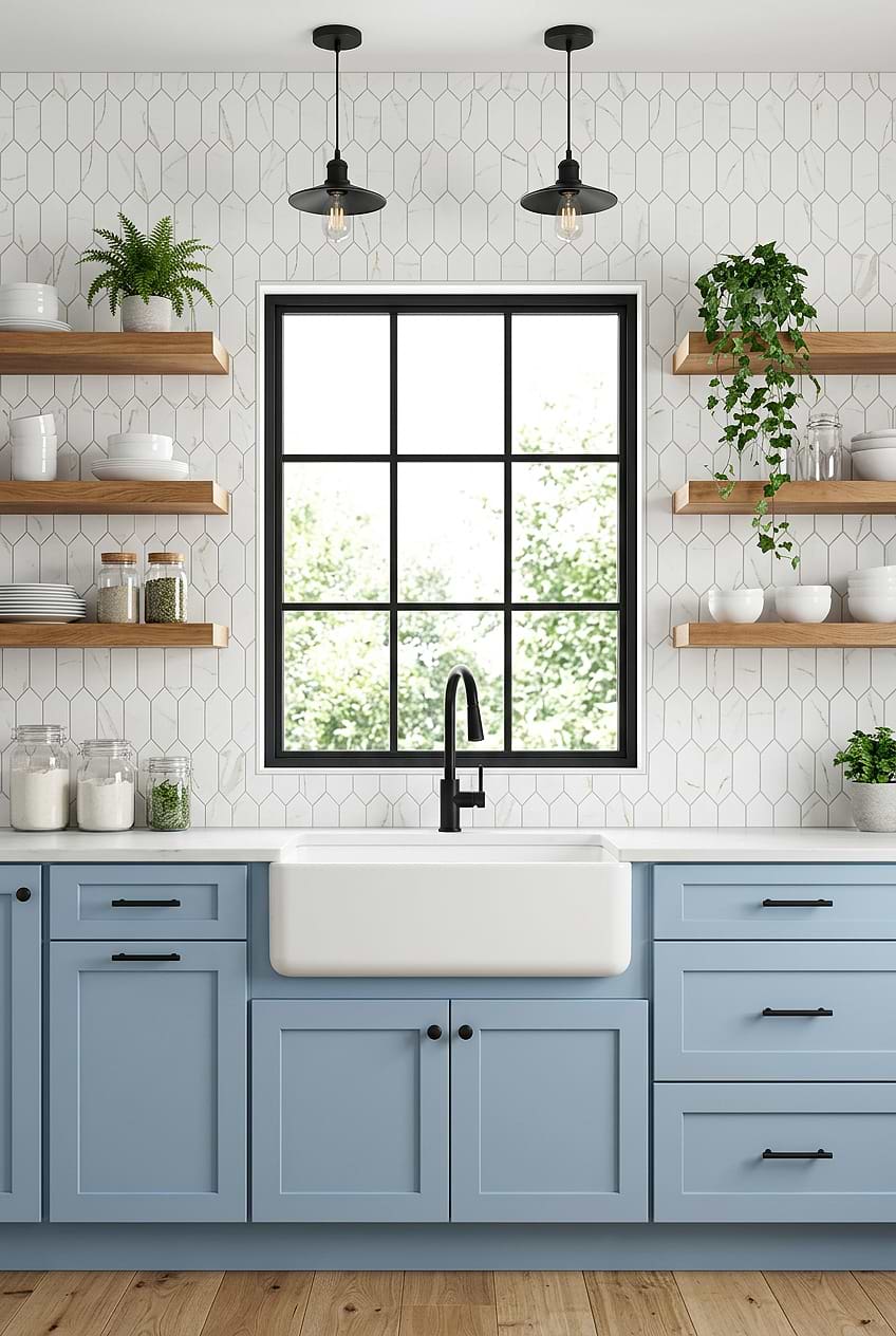 White Calacatta Picket Glass Kitchen Backsplash BA6702 White Calacatta Picket Glass Kitchen Backsplash BA6702