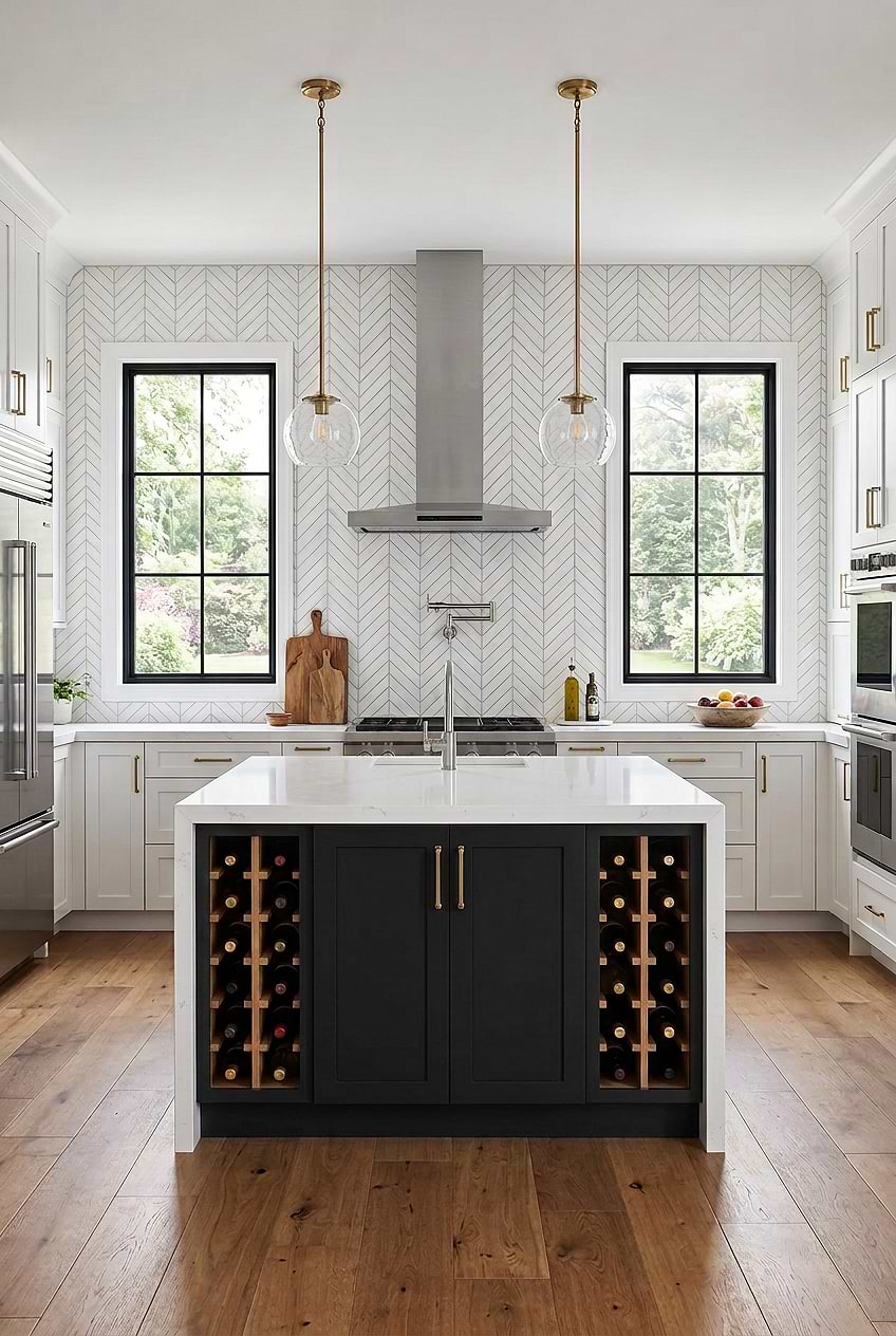 White Chevron Backsplash Island Kitchen BA6322 White Chevron Backsplash Island Kitchen BA6322