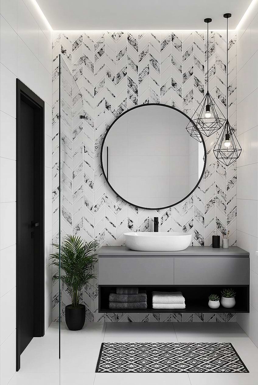 White Chevron Glass Bathroom Mosaic Tile BA5506 White Chevron Glass Bathroom Mosaic Tile BA5506