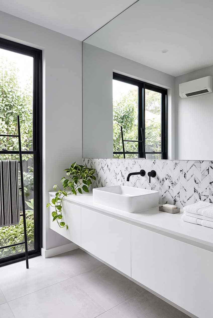 White Chevron Glass Vanity Backsplash BA5506