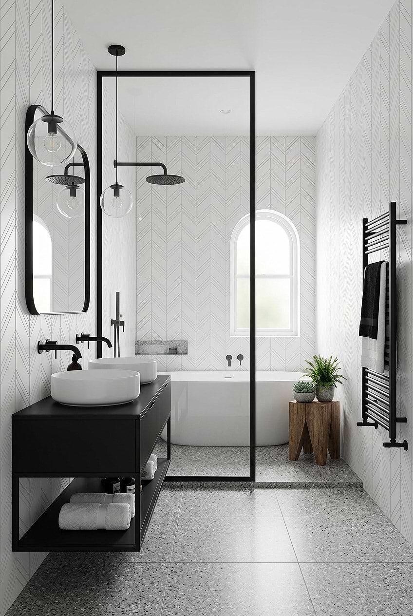 White Chevron Marble Modern Bathroom BA6301