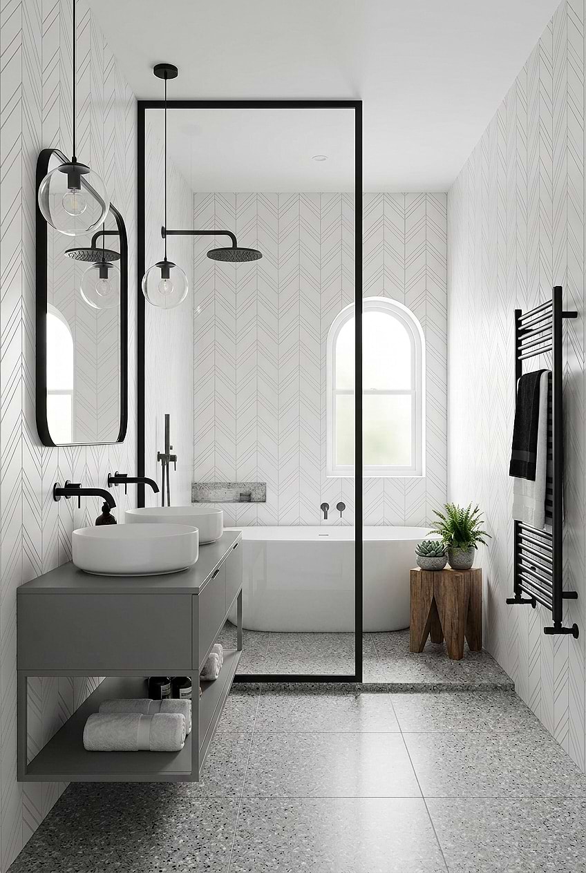 White Chevron Marble Modern Bathroom Wall Tile BA6301 White Chevron Marble Modern Bathroom Wall Tile BA6301