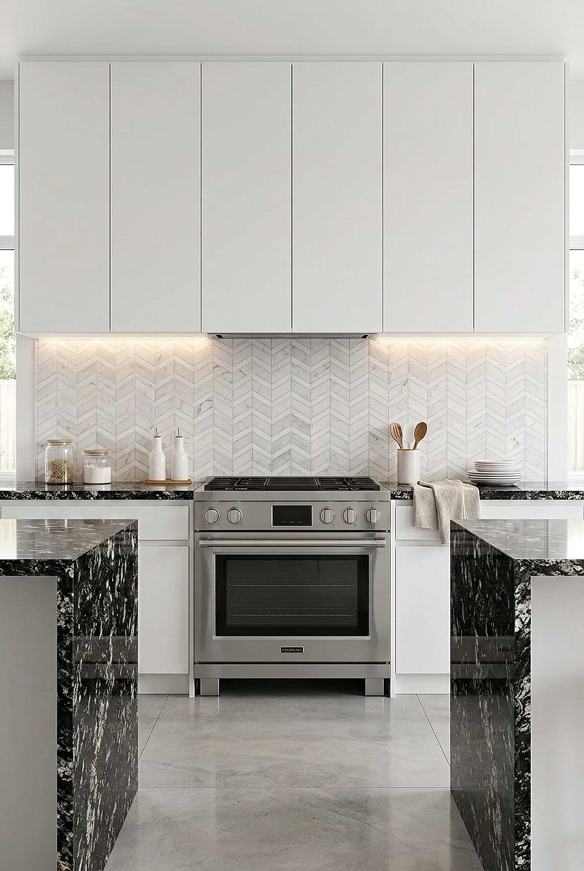 White Chevron Marble Modern Kitchen Tile BA6311