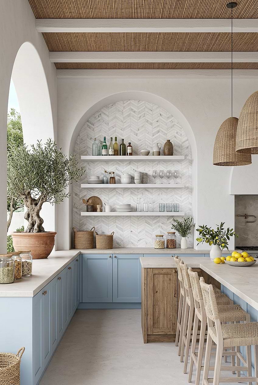 White Chevron Marble Outdoor Kitchen BA6311