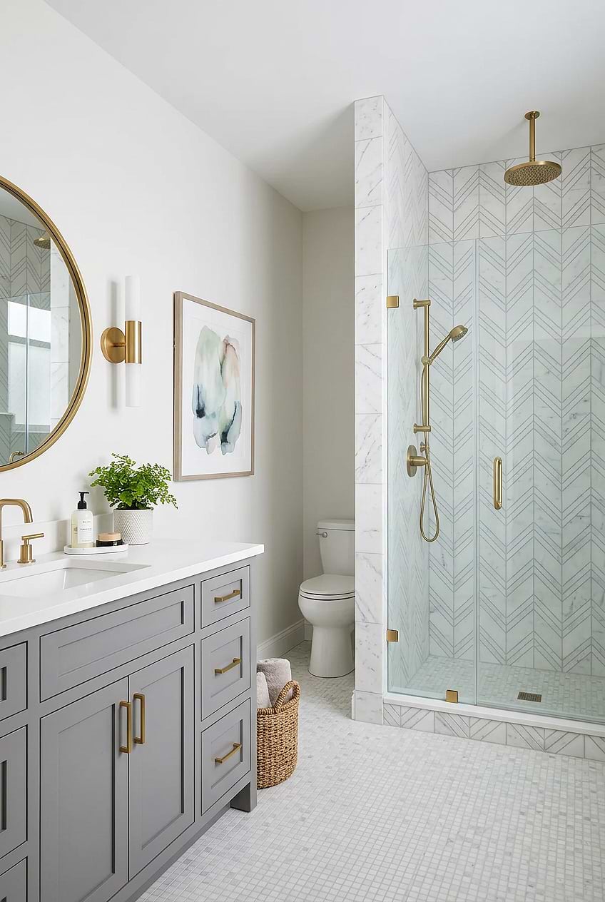 White Chevron Marble Shower Wall Design BA6301 White Chevron Marble Shower Wall Design BA6301