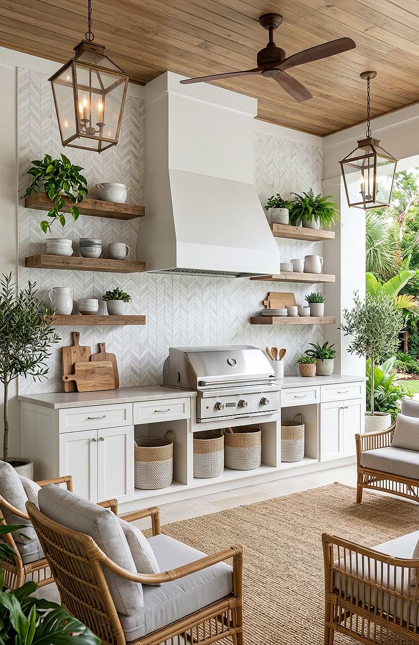 White Chevron Outdoor Kitchen Tile BA631613