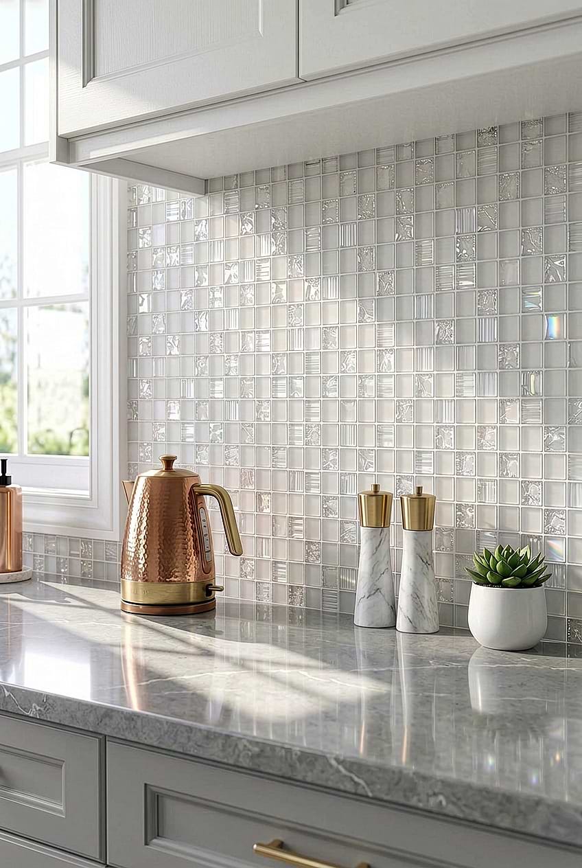 White Crackle Shell Glass Kitchen Backsplash BA6705 White Crackle Shell Glass Kitchen Backsplash BA6705
