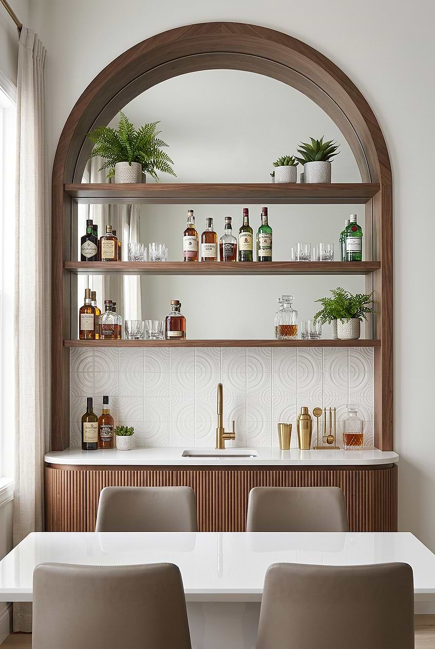 White Geometric Glass Arched Bar Tile BA64001