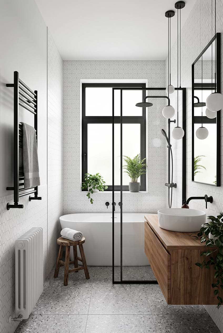 White Geometric Marble Bathroom Wall Tiles BA6307