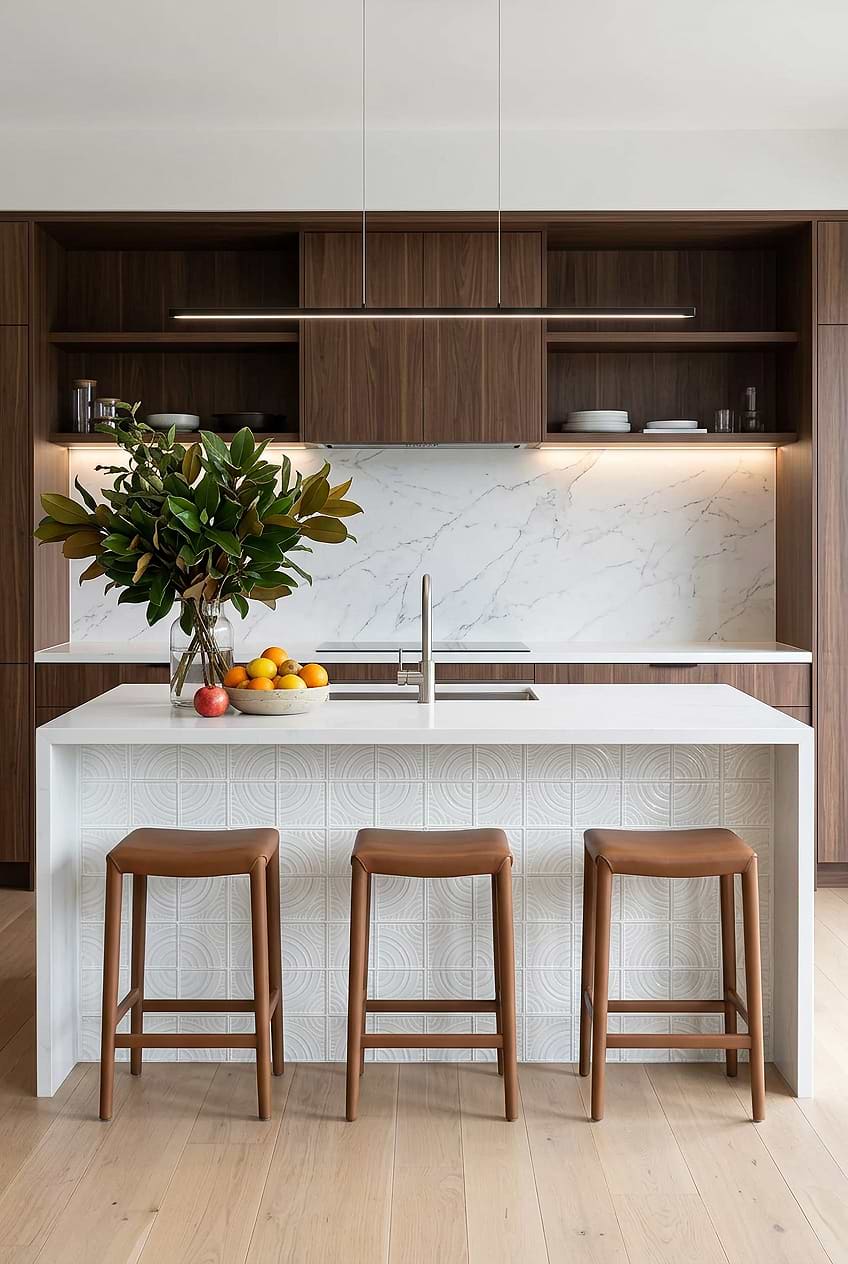 White Glass Geometric Mosaic Kitchen BA64001