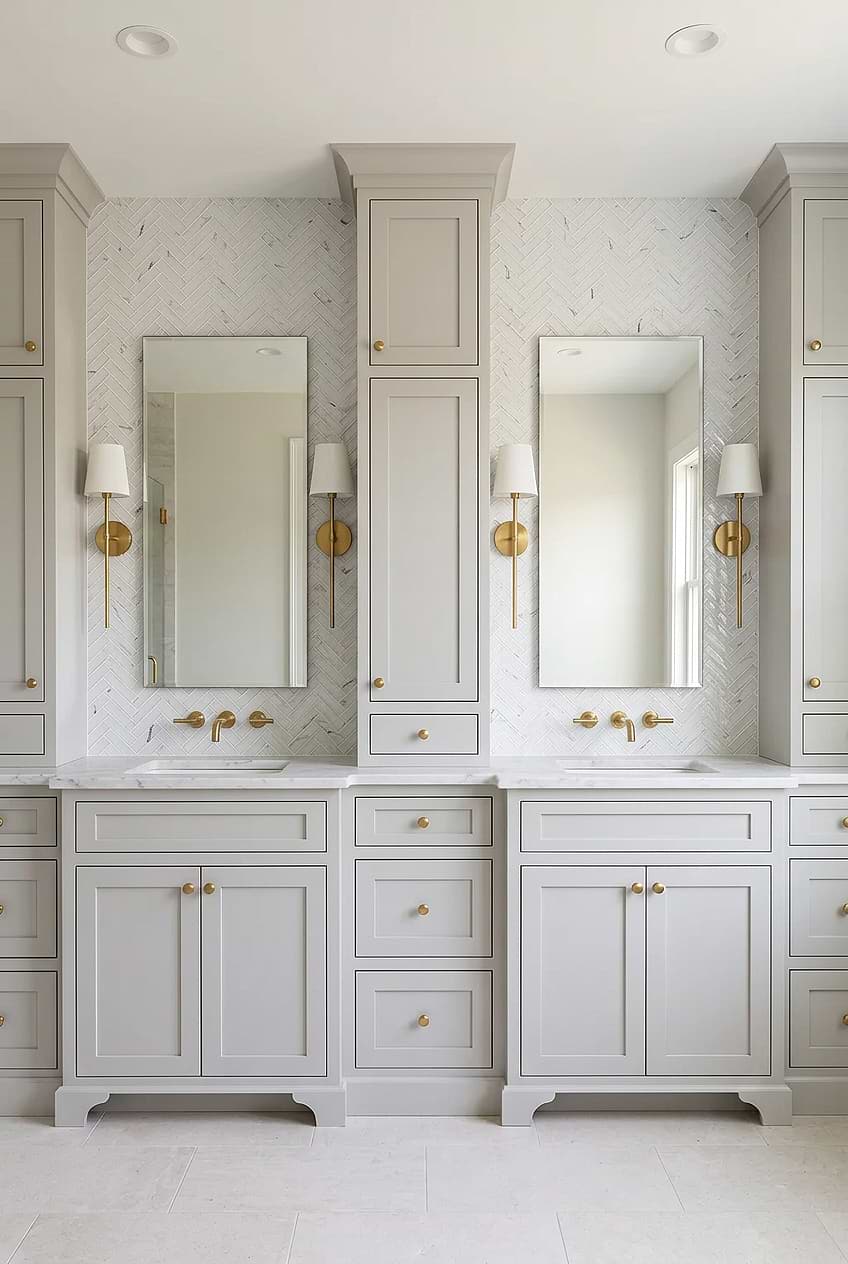 White Glass Herringbone Marble Vanity Wall BA5503 White Glass Herringbone Marble Vanity Wall BA5503