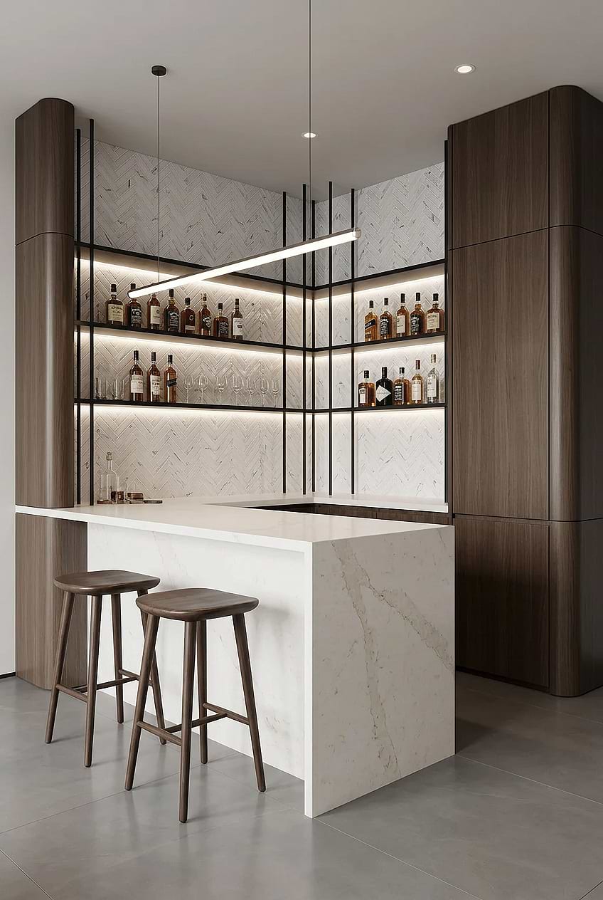 White Glass Herringbone Modern Bar Tile BA5503