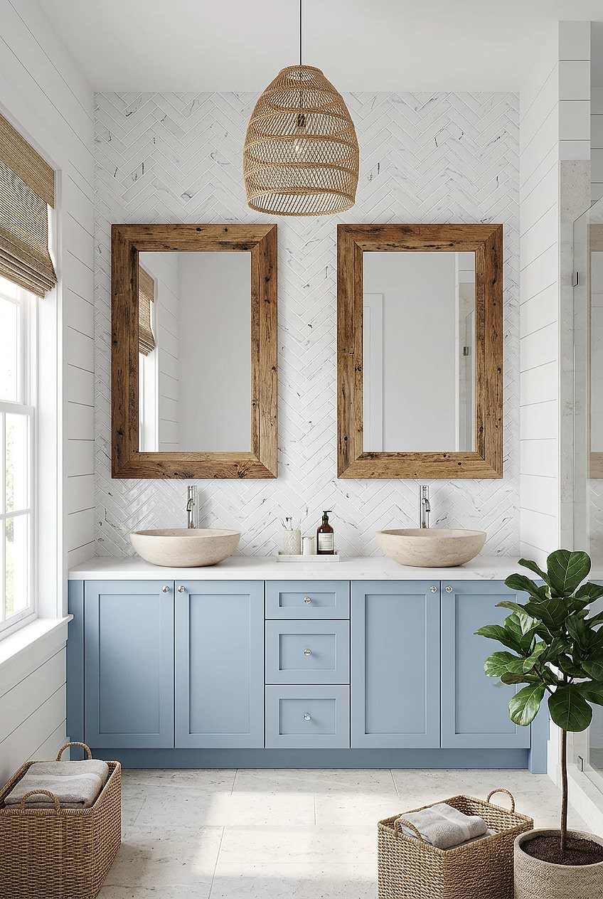 White Glass Herringbone Vanity Backsplash BA5503