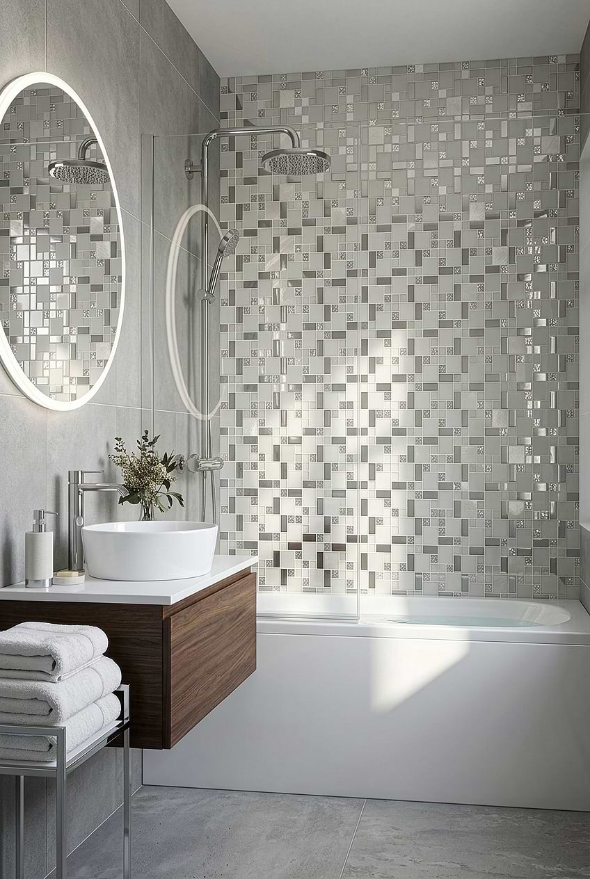 White Glass Metal Bathroom Tile BA1138 White Glass Metal Bathroom Tile BA1138