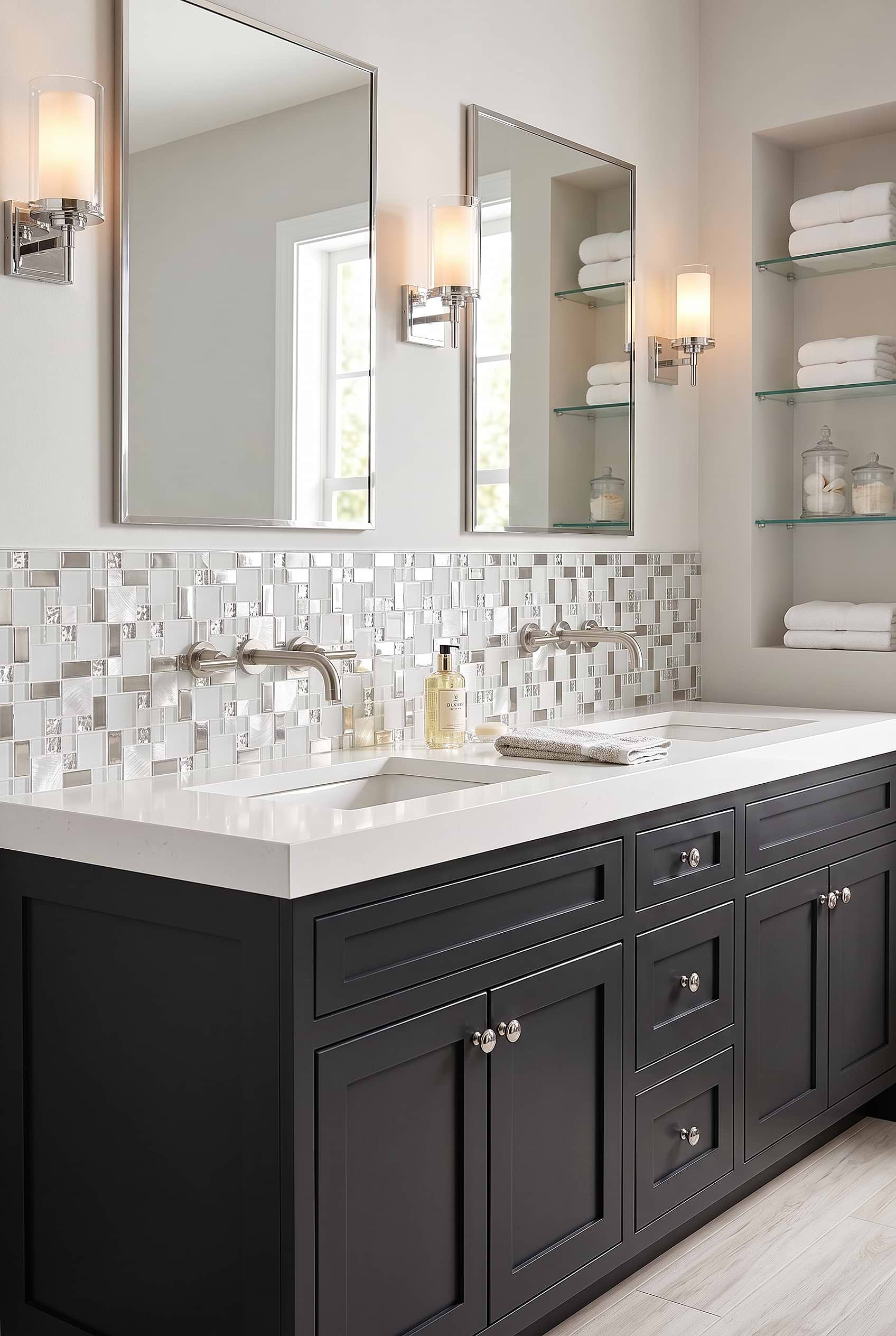 White Glass Metal Mosaic Bathroom Tile BA1138
