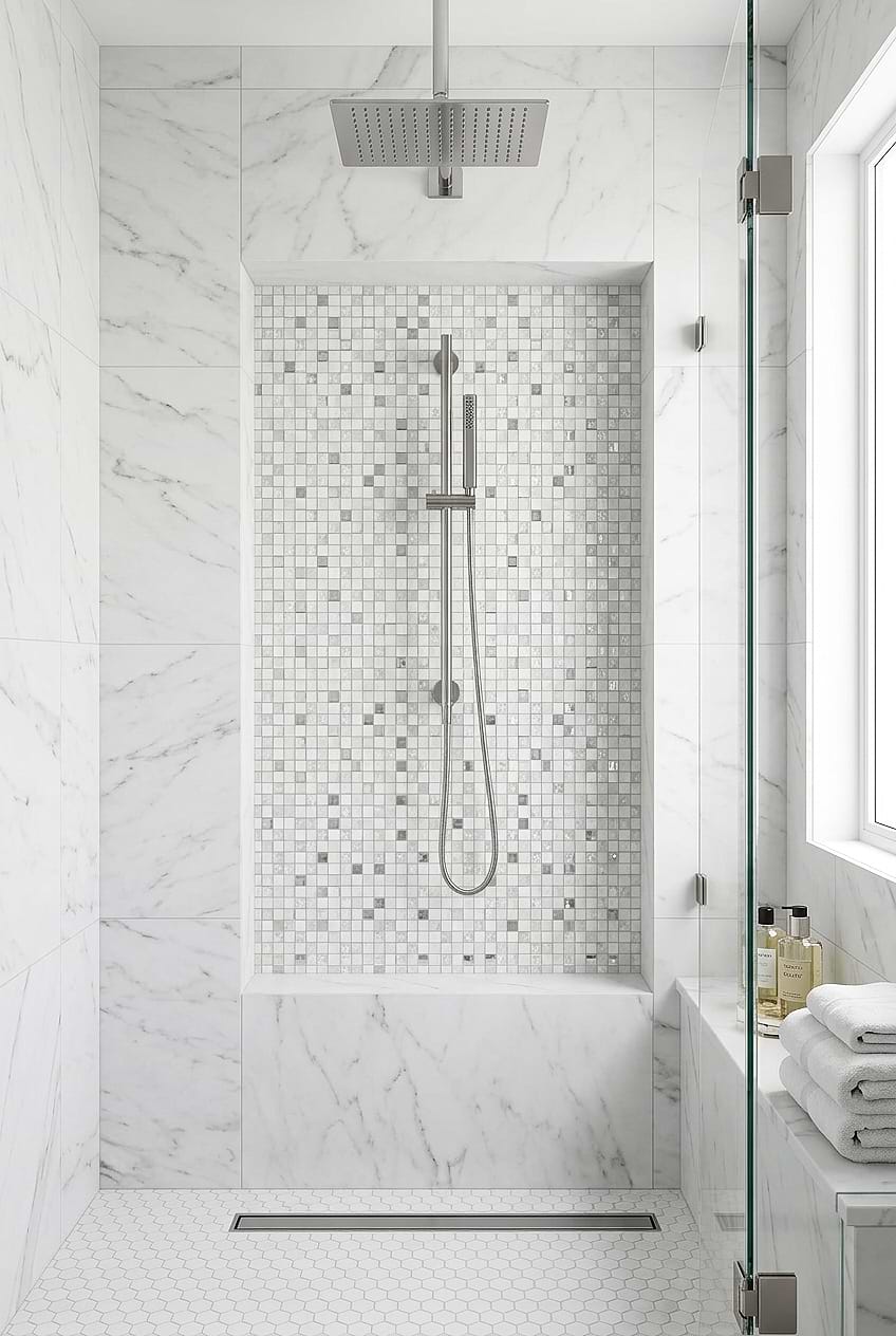 White Glass Metal Tile Shower Niche BA1183 White Glass Metal Tile Shower Niche BA1183