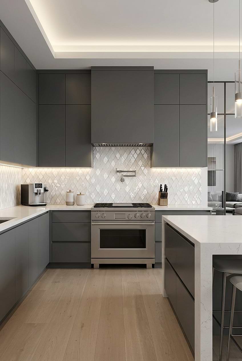 White Glass Shell Diamond Kitchen BA6706