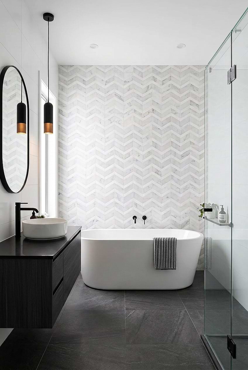 White Gray Chevron Marble Bathroom Tile BA6311