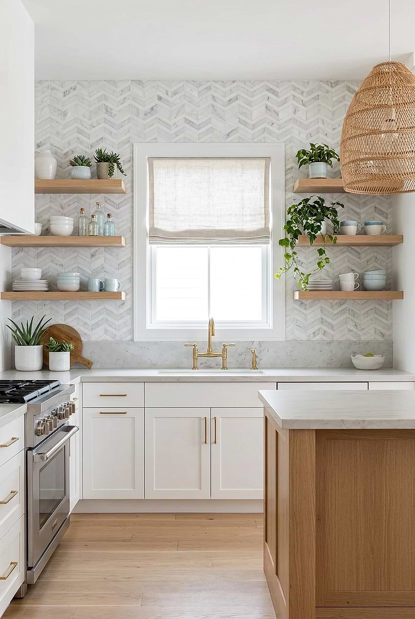 White Gray Chevron Marble Kitchen Backsplash BA6311