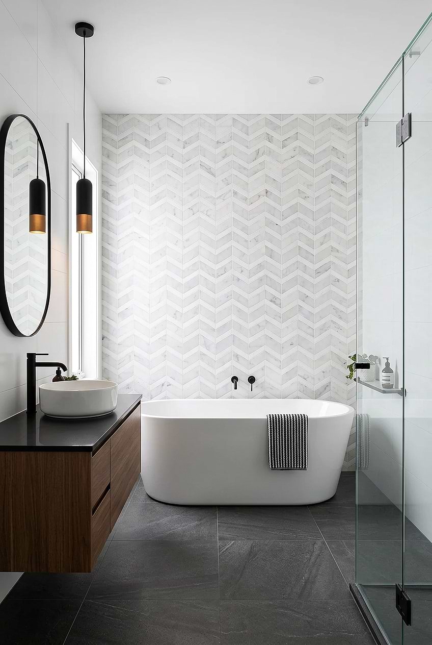 White Gray Chevron Marble Shower Tile BA6311 White Gray Chevron Marble Shower Tile BA6311