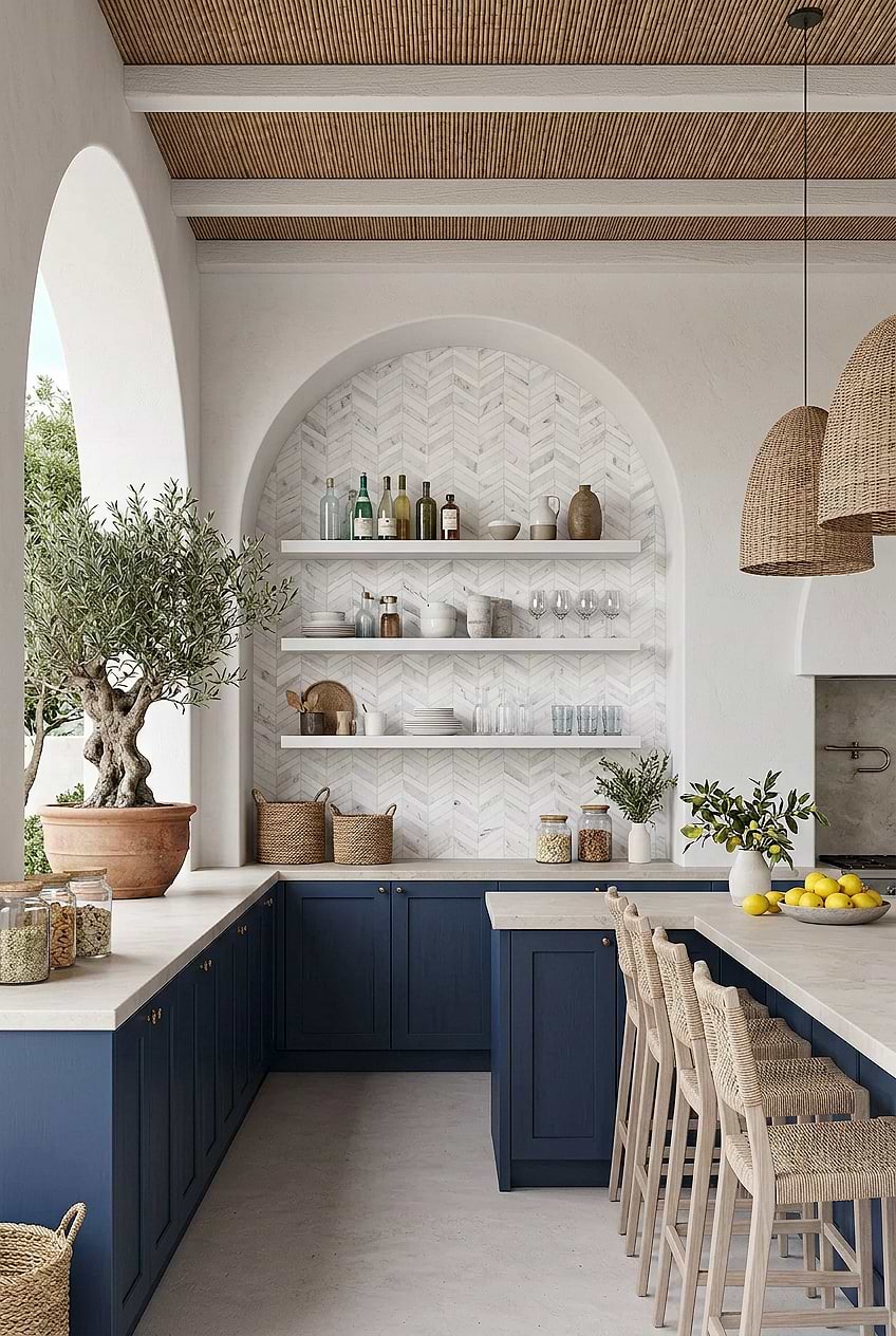 White Gray Chevron Mediterranean Backsplash BA6311