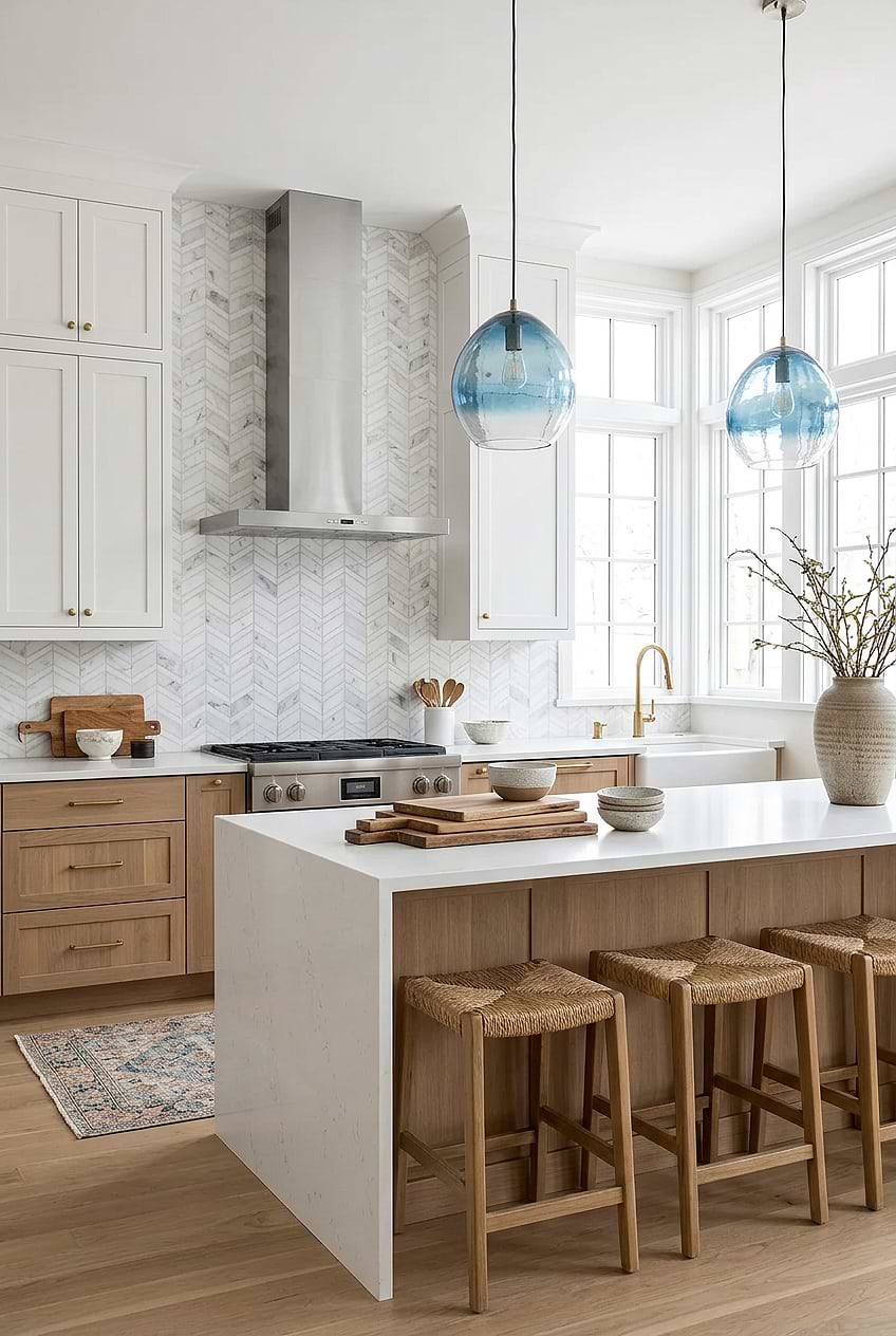 White Gray Marble Chevron Backsplash Kitchen BA6311